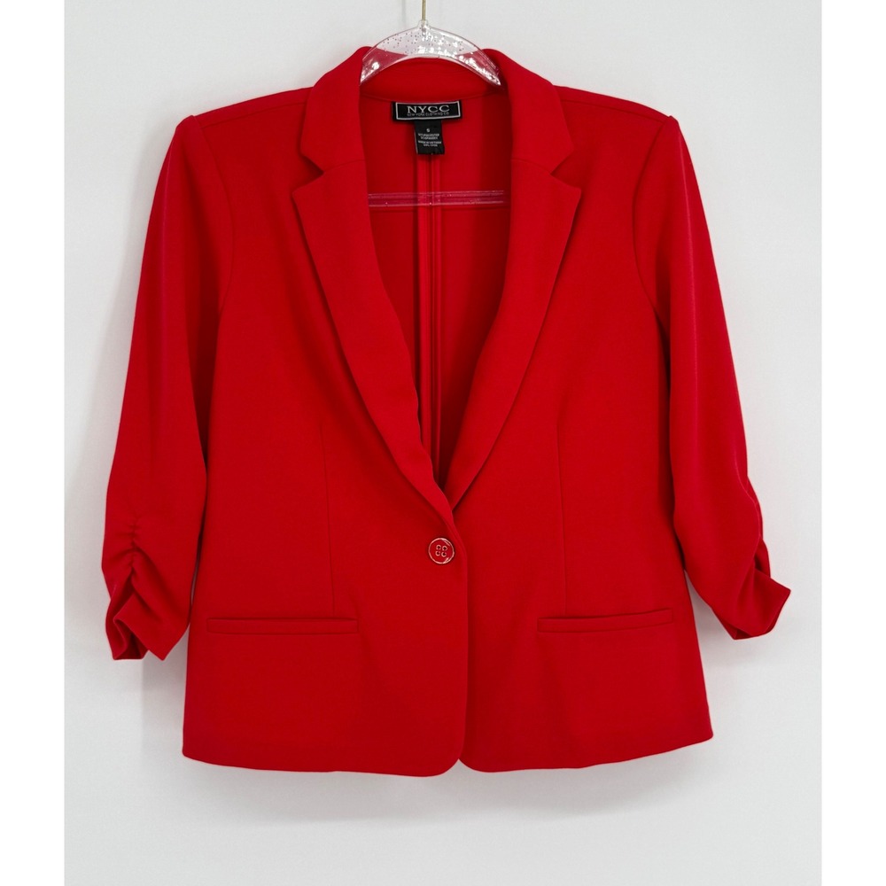 NYCC New York Clothing Co Red Ruched 3/4 Sleeve Single Button Blazer Size S
